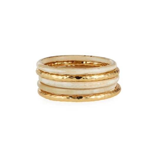Blonde Horn and Hammered Gold Bangles - Set of 5
