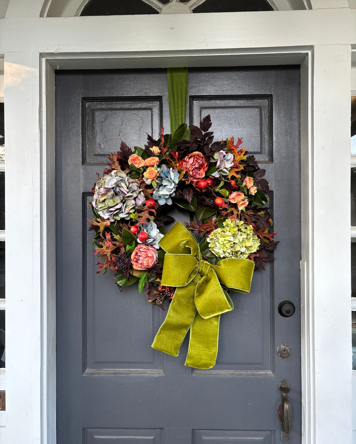 Fall Wreath w/ Hydrangea, Roses, Fall Leaves & Magnolia