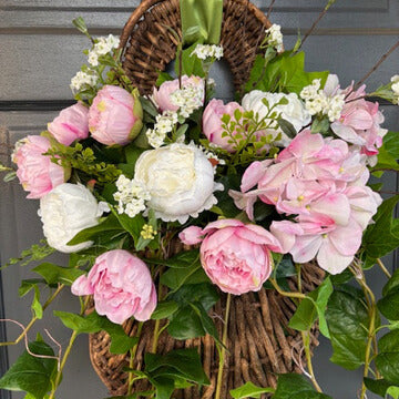 Grapevine Hanging Door Basket Pink Hydrangea