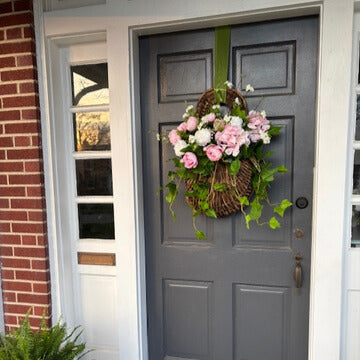 Grapevine Hanging Door Basket Pink Hydrangea