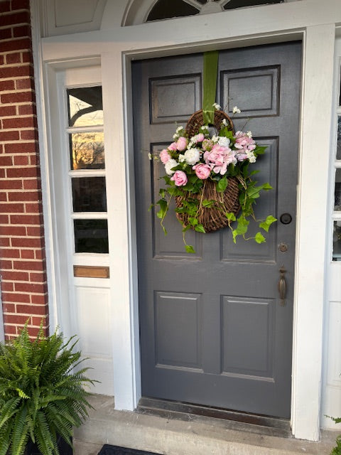 Grapevine Hanging Door Basket Pink Hydrangea