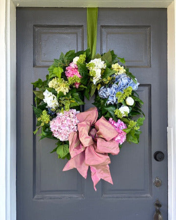 Pink and Blue Hydrangea Wreath