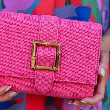 Janie Straw Clutch in Hot Pink