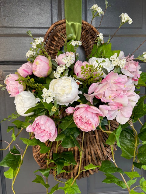 Grapevine Hanging Door Basket Pink Hydrangea
