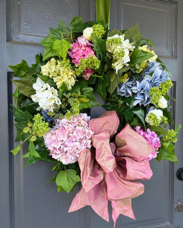 Pink and Blue Hydrangea Wreath
