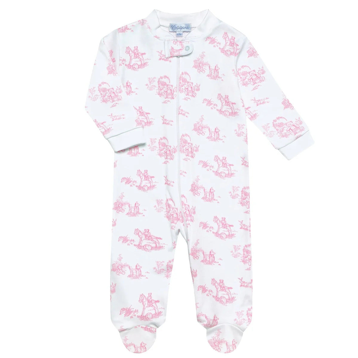 Pink Toile Zip Footie  3-6 mos