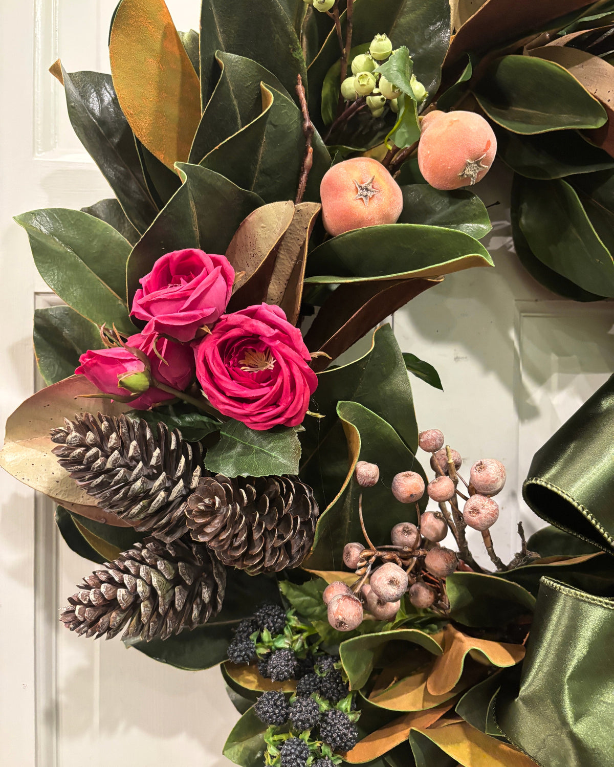 Raspberry Rose, Fruit & Magnolia Fall Wreath