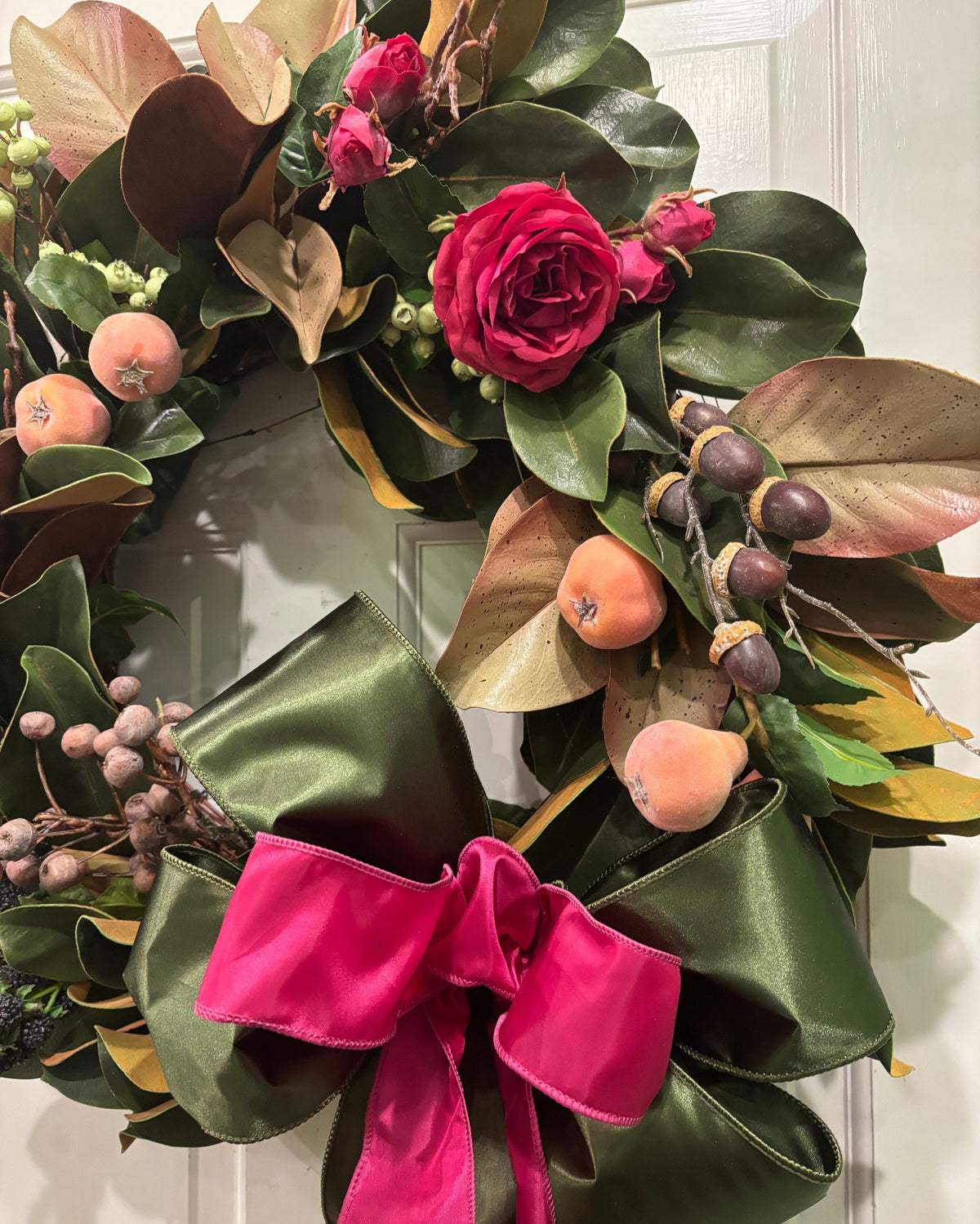 Raspberry Rose, Fruit & Magnolia Fall Wreath