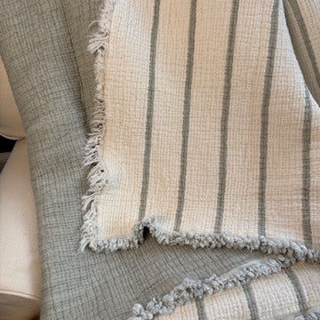 Sage Turkish Cotton Striped Throw