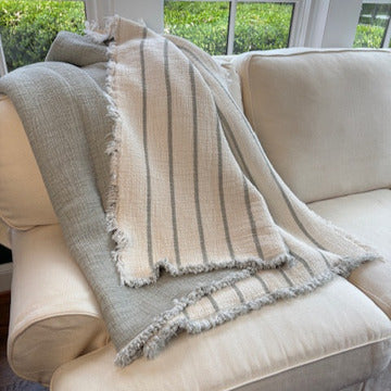 Sage Turkish Cotton Striped Throw